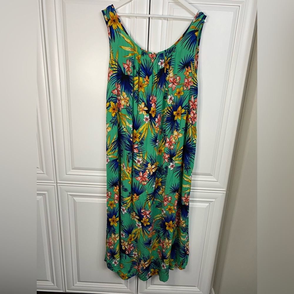 Lily Morgan Size 2X Sleeveless Maxi Dress in a Green Tropical Print Summer Sun - Picture 7 of 7